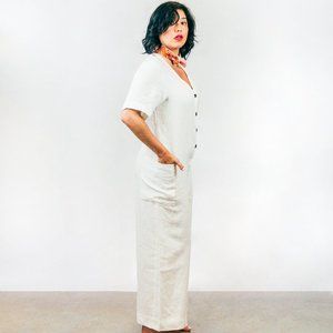 Sunflower Jumpsuit by Sugar Candy Mountain White Linen Jumpsuit